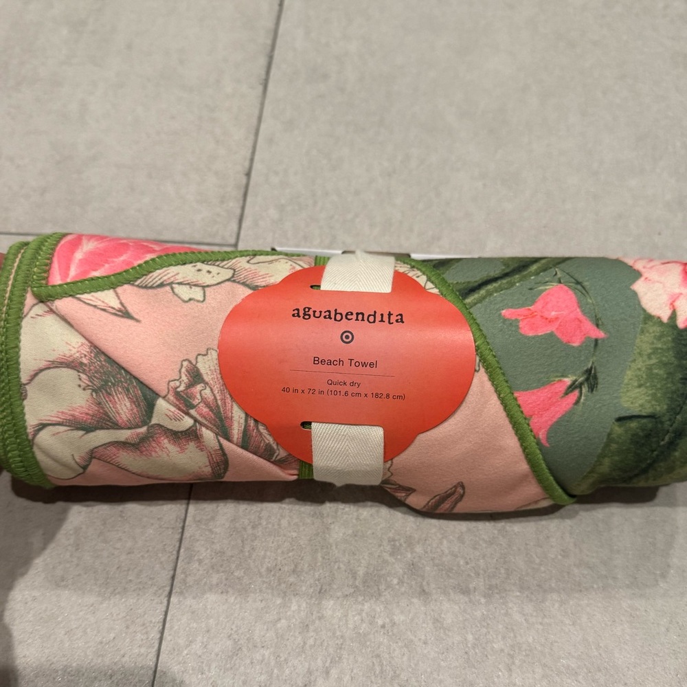 Agua Bendita Green and Pink Floral Towel